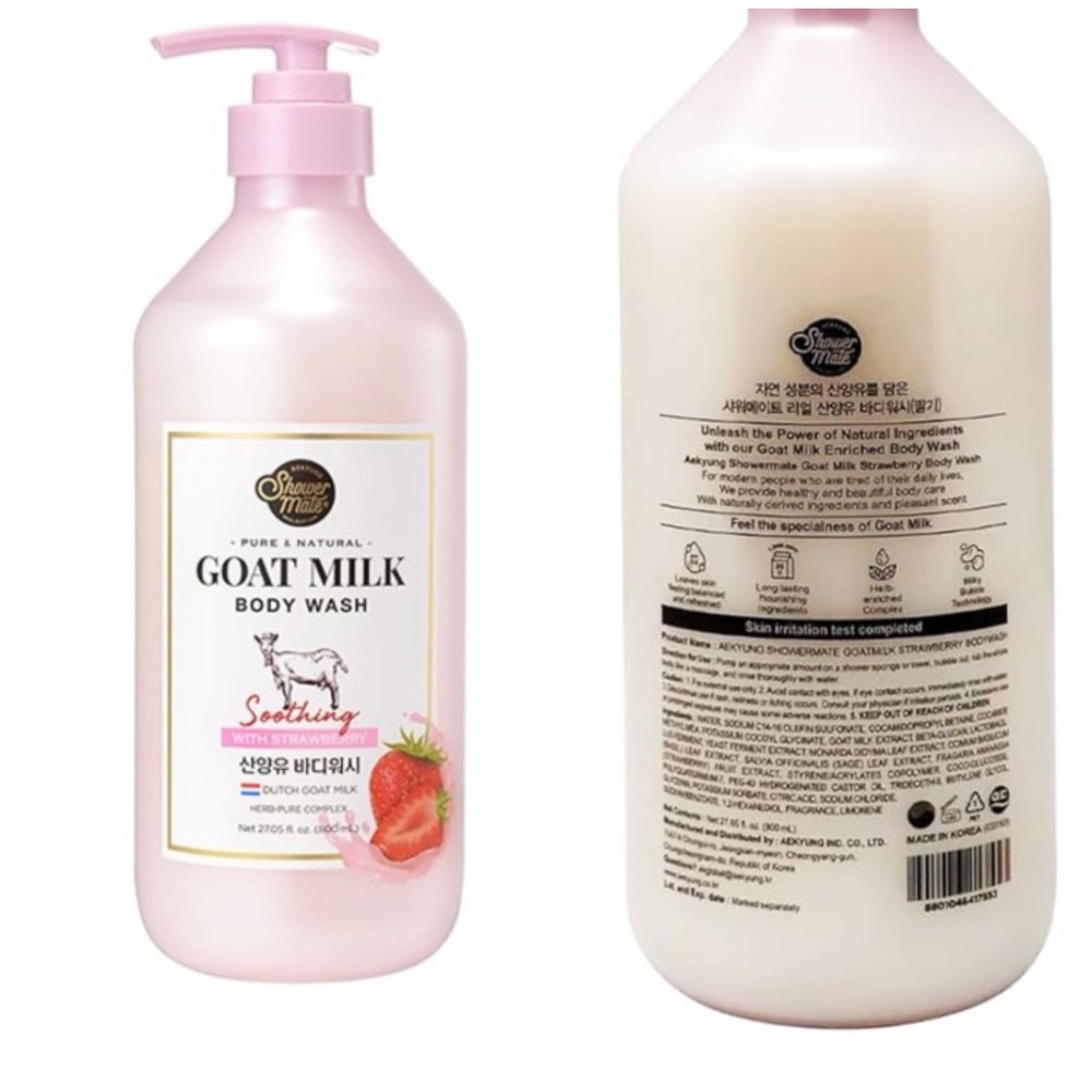 Shower Mate Pure & Natural Goat Milk Body Wash-Soothing Strawberry. Exp 2028 NWT